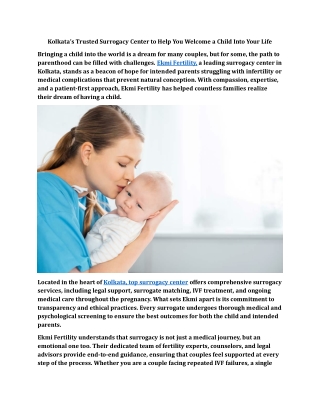 Kolkata’s Trusted Surrogacy Center to Help You Welcome a Child Into Your Life