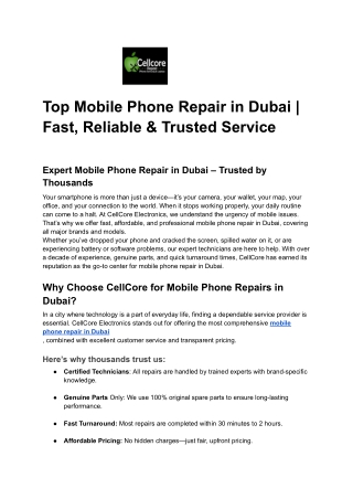 Top Mobile Phone Repair in Dubai _ Fast, Reliable & Trusted Service