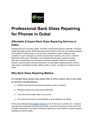 Professional Back Glass Repairing for Phones in Dubai