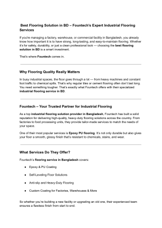 Best Flooring Solution in BD – Fountech’s Expert Industrial Flooring Services