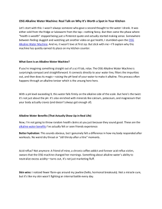 OSG Alkaline Water Machines