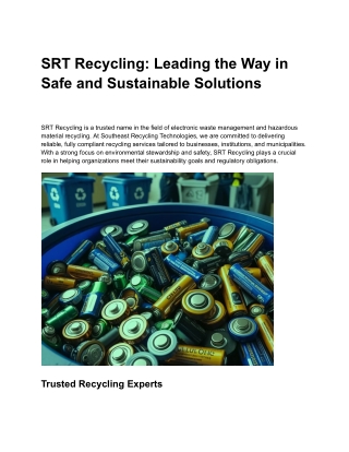 SRT Recycling: Leading the Way in Safe and Sustainable Solutions