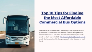 Top 10 Tips for Finding the Most Affordable Commercial Bus Options