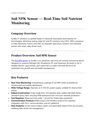 Smart Soil NPK Sensor - SunBio IT Solutions