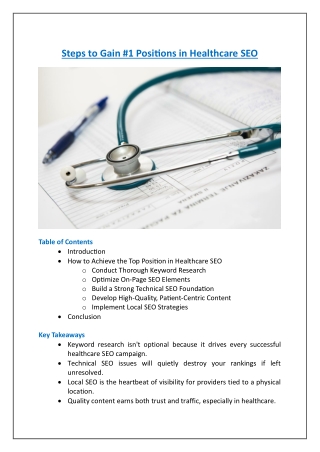 Healthcare SEO - Steps to Reach #1 Position