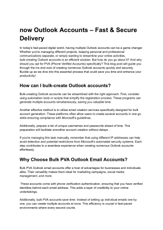 now Outlook Accounts – Fast & Secure Delivery