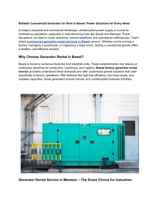 Reliable Commercial Generator for Rent in Bawal_ Power Solutions for Every Need