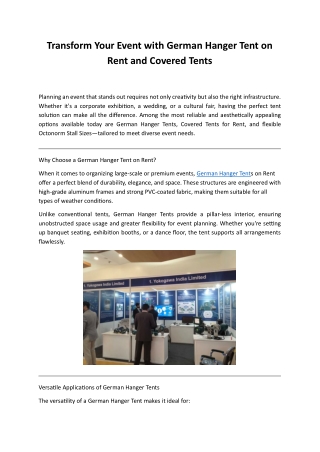 Transform Your Event with German Hanger Tent on Rent and Covered Tents