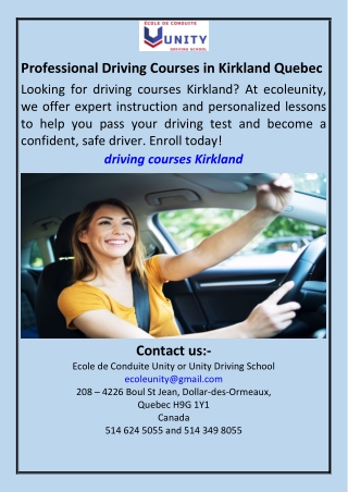 Professional Driving Courses in Kirkland Quebec