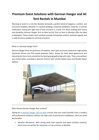 Premium Event Solutions with German Hanger and AC Tent Rentals in Mumbai