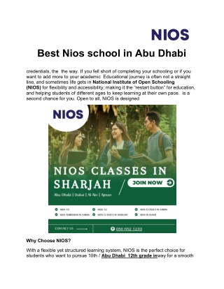 Best Nios school in Abu Dhabi