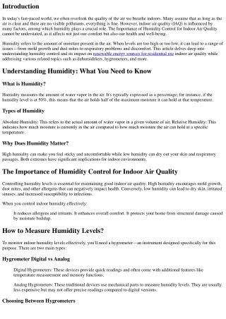 The Importance of Humidity Control for Indoor Air Quality