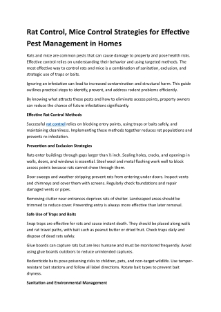 Rat Control, Mice Control Strategies for Effective Pest Management in Homes