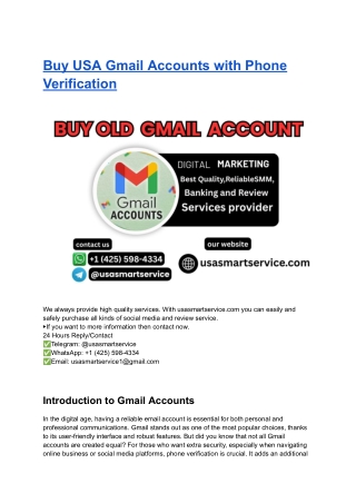 Buy USA Gmail Accounts with Phone Verification