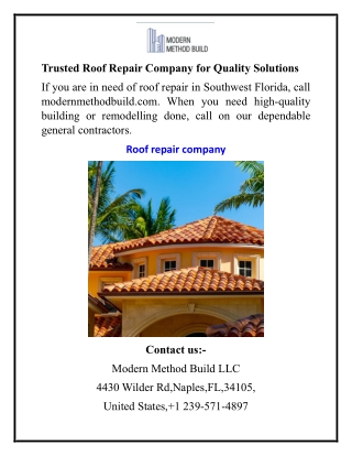 Trusted Roof Repair Company for Quality Solutions