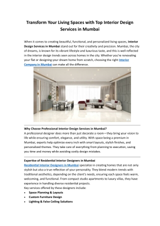 Transform Your Living Spaces with Top Interior Design Services in Mumbai