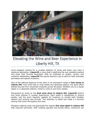 Elevating the Wine and Beer Experience in Liberty Hill, TX