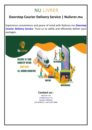 Doorstep Courier Delivery Service | Nulivrer.mu