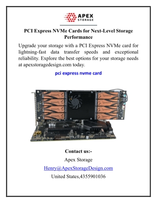 PCI Express NVMe Cards for Next-Level Storage Performance