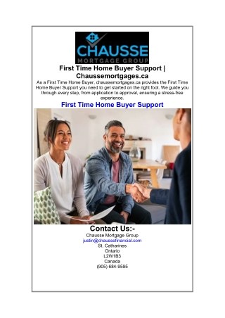 First Time Home Buyer Support  Chaussemortgages.ca.