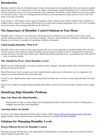 The Importance of Humidity Control Solutions in Your Home