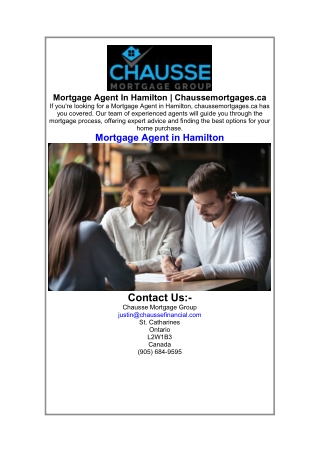 Mortgage Agent In Hamilton  Chaussemortgages.ca.