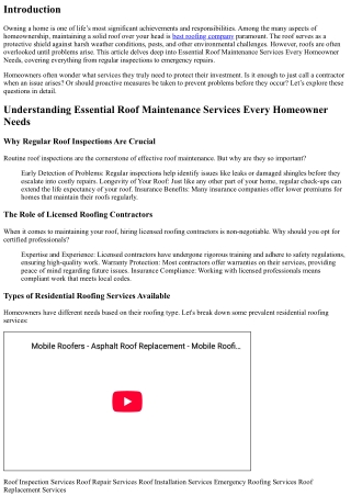 Essential Roof Maintenance Services Every Homeowner Needs