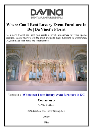 Where Can I Rent Luxury Event Furniture In Dc | Da Vinci’s Florist