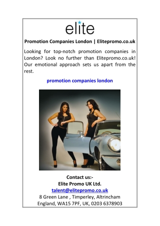 Promotion Companies London Elitepromo.co.uk