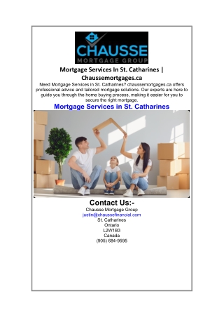 Mortgage Services In St. Catharines  Chaussemortgages.ca.