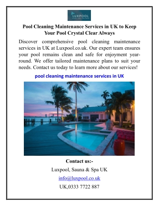 Pool Cleaning Maintenance Services in UK to Keep Your Pool Crystal Clear Always