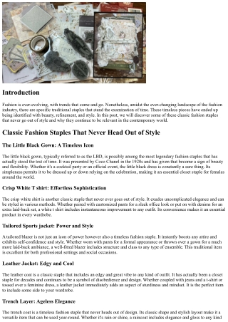 Classic Fashion Staples That Never Head Out of Style