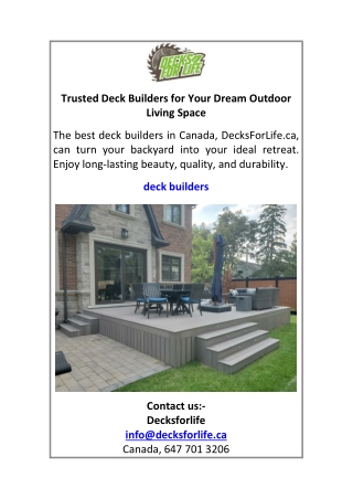 Trusted Deck Builders for Your Dream Outdoor Living Space