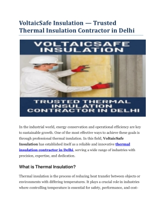 VoltaicSafe Insulation — Trusted Thermal Insulation Contractor in Delhi