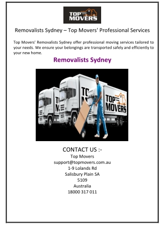 Removalists Sydney – Top Movers' Professional Services