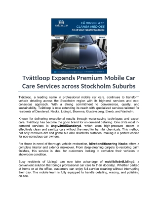 Tvättloop Expands Premium Mobile Car Care Services across Stockholm Suburbs