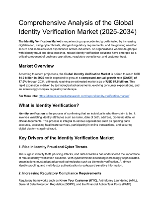 Comprehensive Analysis of the Global Identity Verification Market (2025-2034)