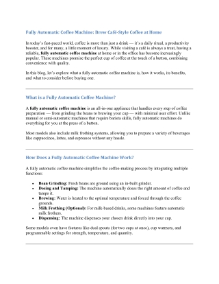 Fully Automatic Coffee Machine: Brew Café-Style Coffee at Home