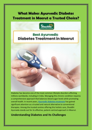 What Makes Ayurvedic Diabetes Treatment in Meerut a Trusted Choice?