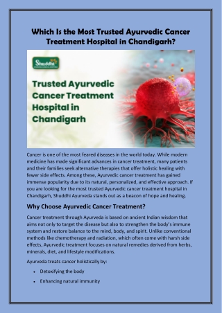 Which Is the Most Trusted Ayurvedic Cancer Treatment Hospital in Chandigarh?