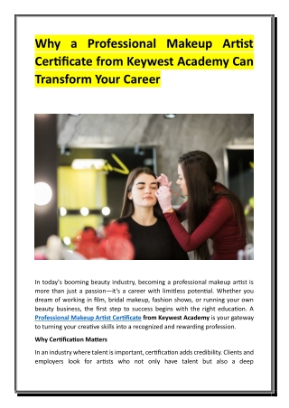 Why a Professional Makeup Artist Certificate from Keywest Academy Can Transform Your Career