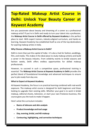 Top-Rated Makeup Artist Course in Delhi - Unlock Your Beauty Career at Keywest Academy