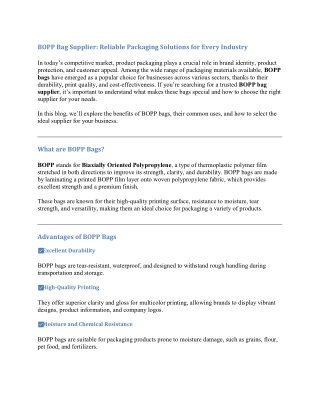 BOPP Bag Supplier: Reliable Packaging Solutions for Every Industry