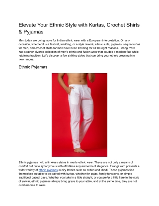 Elevate Your Ethnic Style with Kurtas, Crochet Shirts & Pyjamas