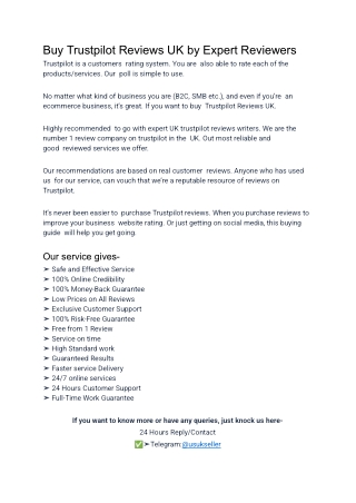 Buy Trustpilot Reviews UK by Expert Reviewers