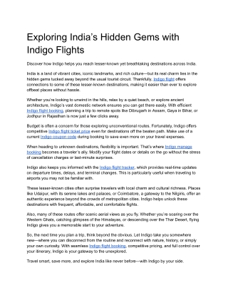 Exploring India’s Hidden Gems with Indigo Flights