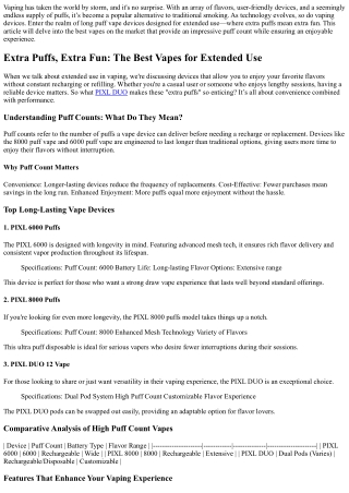 Extra Puffs, Extra Fun: The Best Vapes for Extended Use