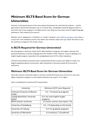 Minimum IELTS Band Score for German Universities