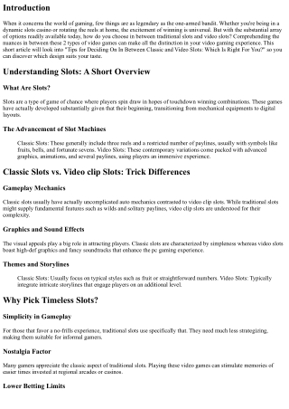 Tips for Choosing Between Classic and Video Slot Machine: Which Is Right For You