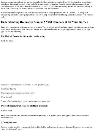 Creating Stunning Gardens with Decorative Stone Options Available in Lubbock, TX